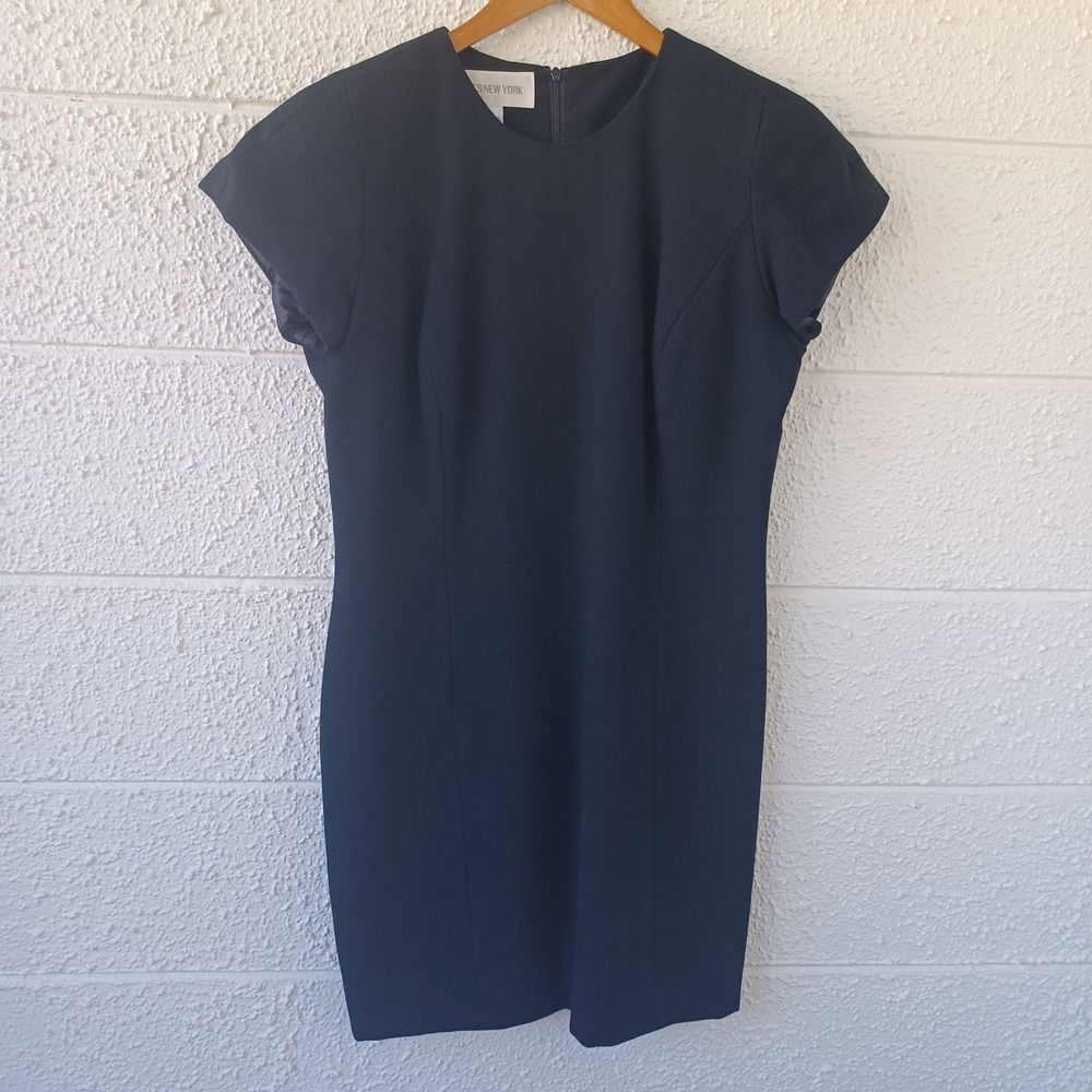 Jones New York Black 100% Worsted Wool‎ Sheath Dress Cap Sleeve Size 10 USA